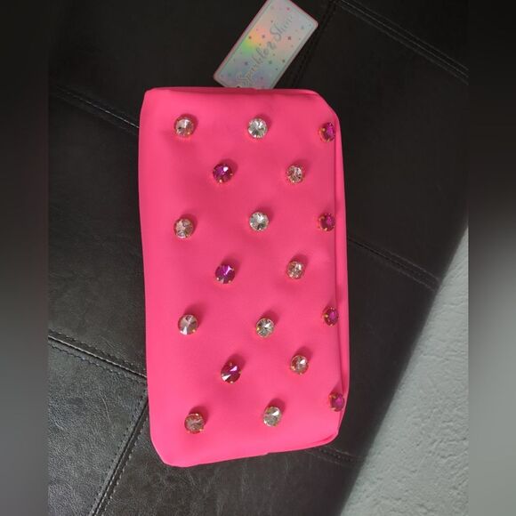 Sparkle And Shine Hot Pink Jewel Embellished Cosmetic Bag - Picture 2 of 12